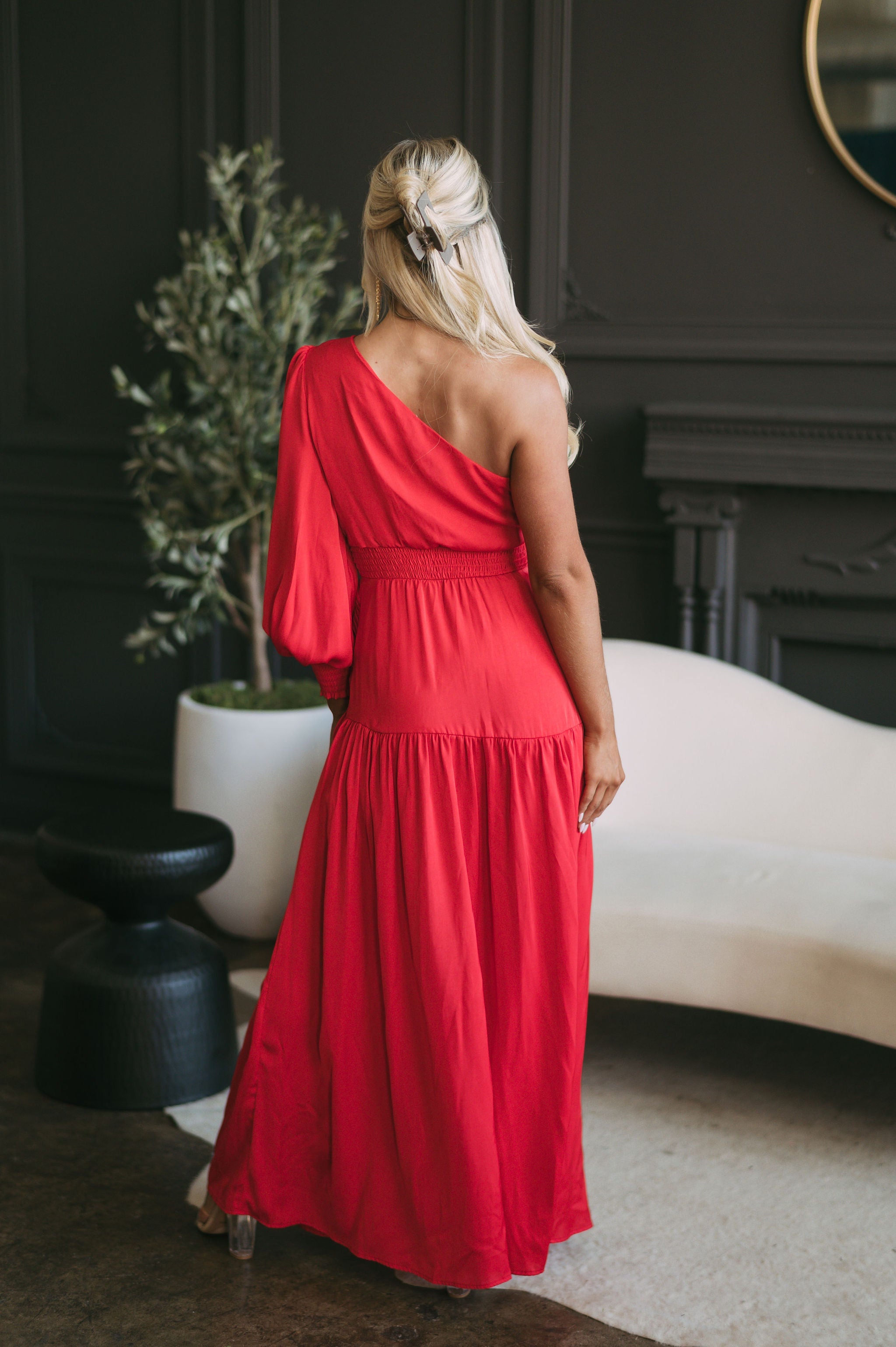 One Shoulder Pleated Maxi Dress