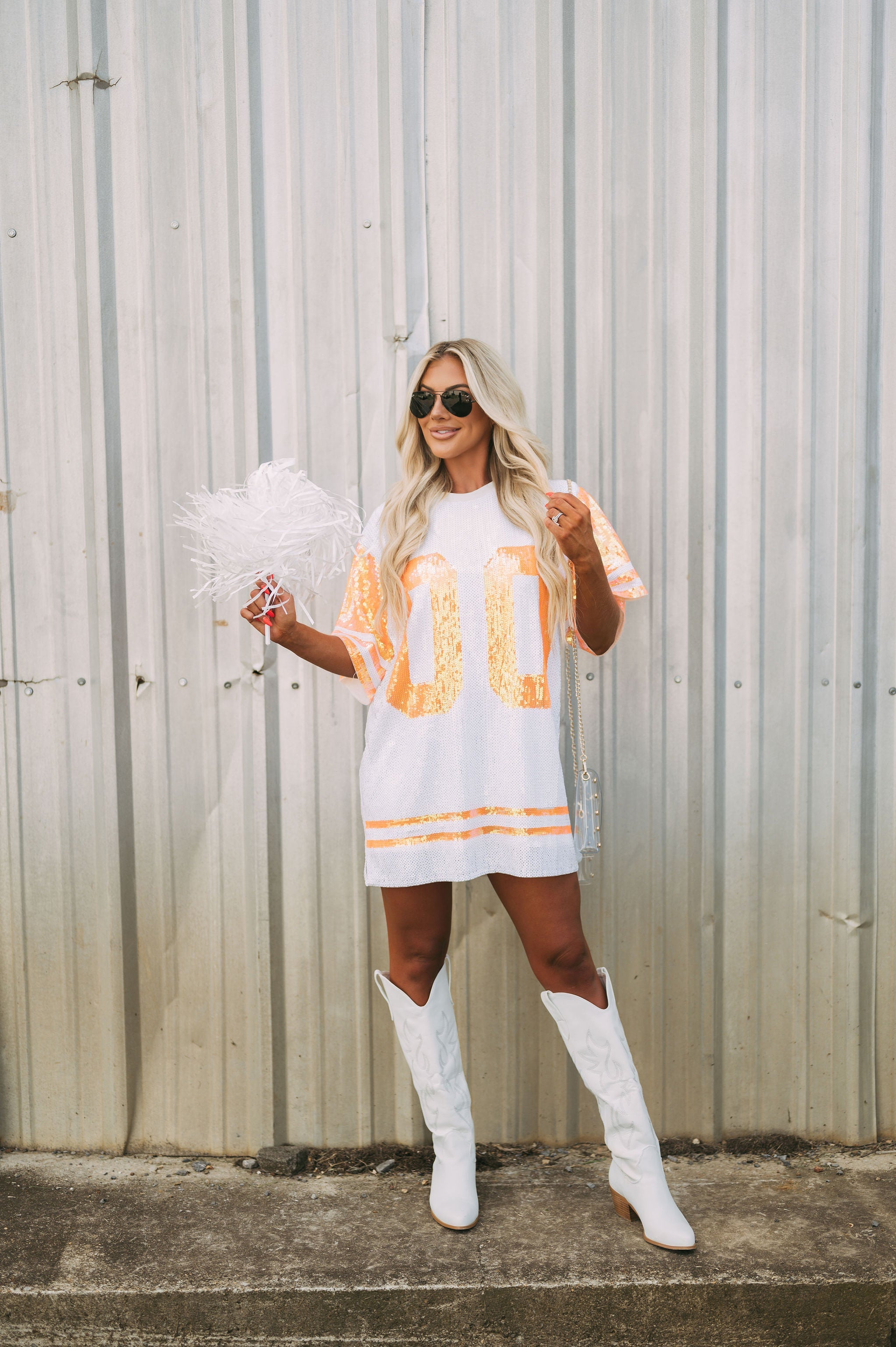 Orange/White Sequin Jersey Dress