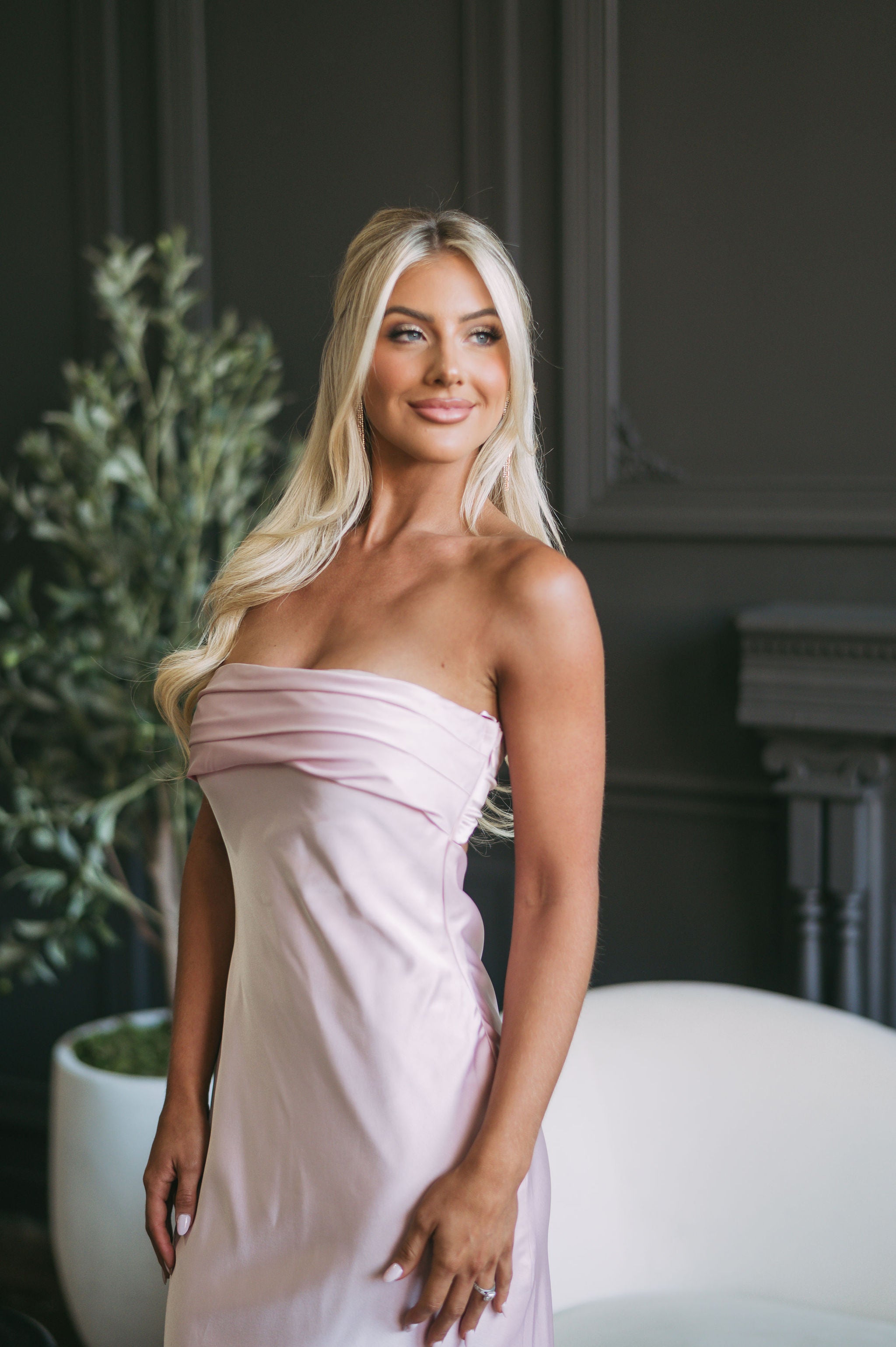 Strapless Satin Gown-Blush