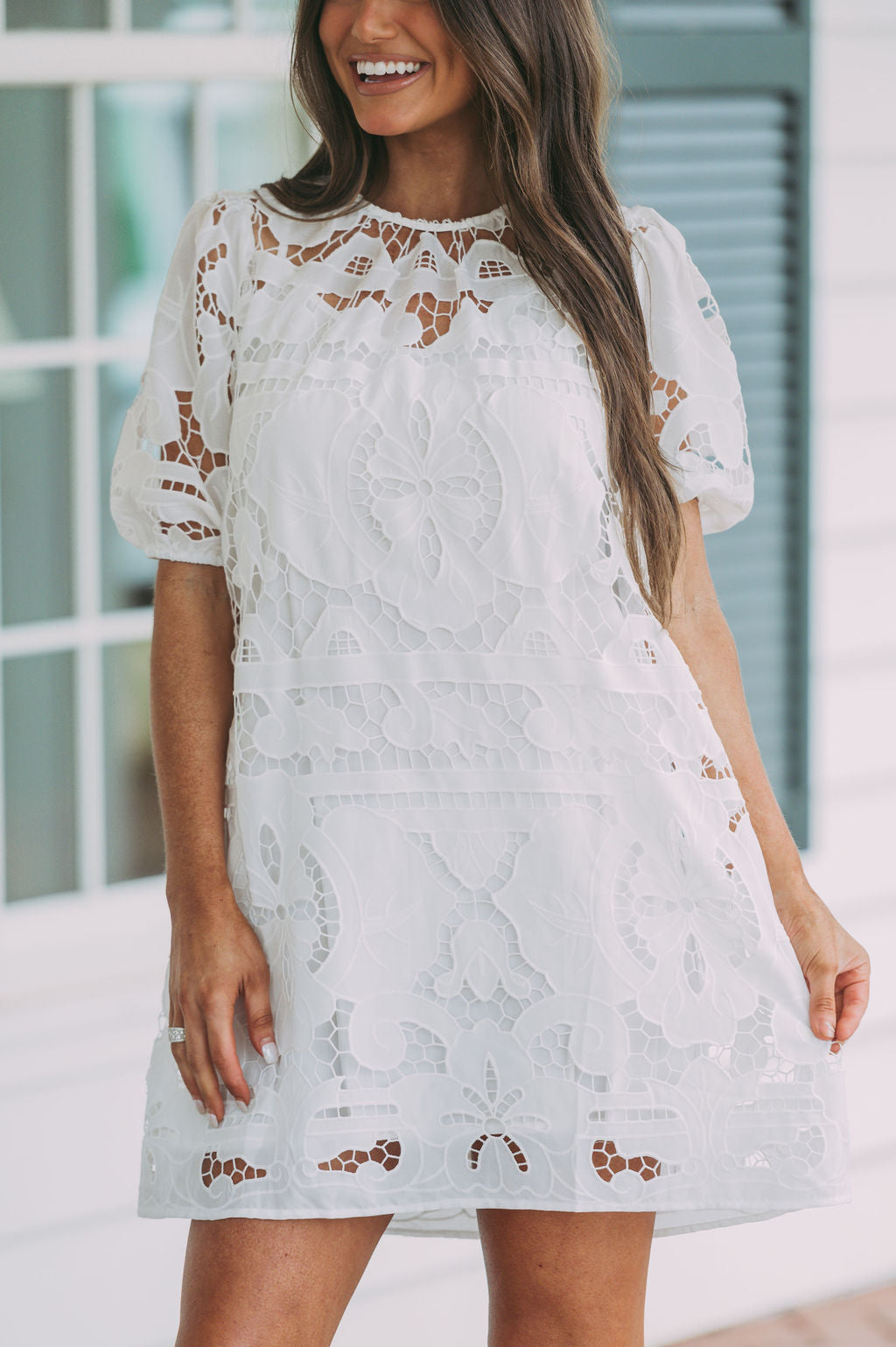 Kate Lace Embroidered Dress Off White