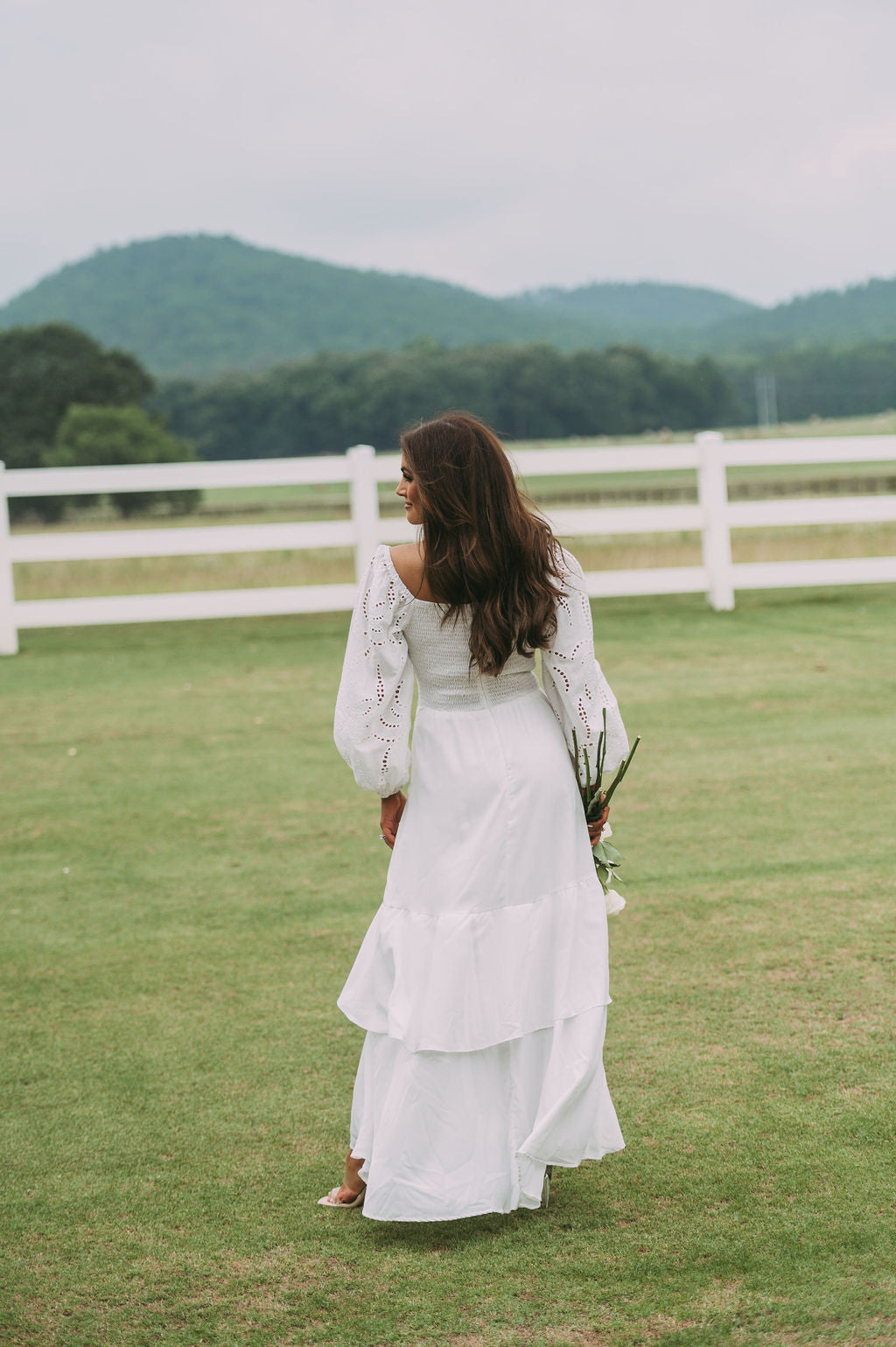 Eyelet Sleeve Ruffled Maxi White