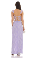 Lace Ruffle Sleeve Maxi Dress in Lavender