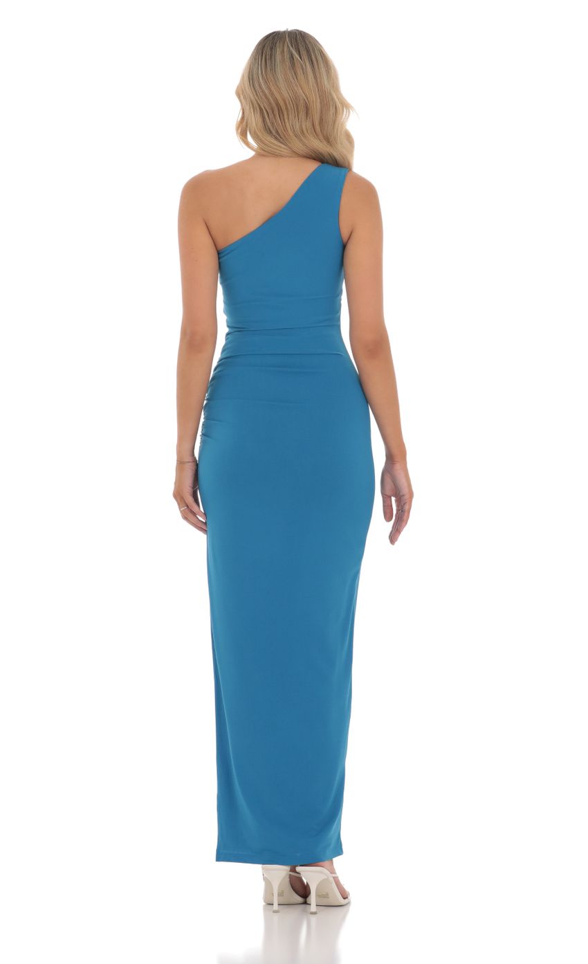 One Shoulder Ruched Maxi Dress in Marine Blue