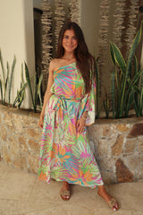 Satin Palms Maxi Dress