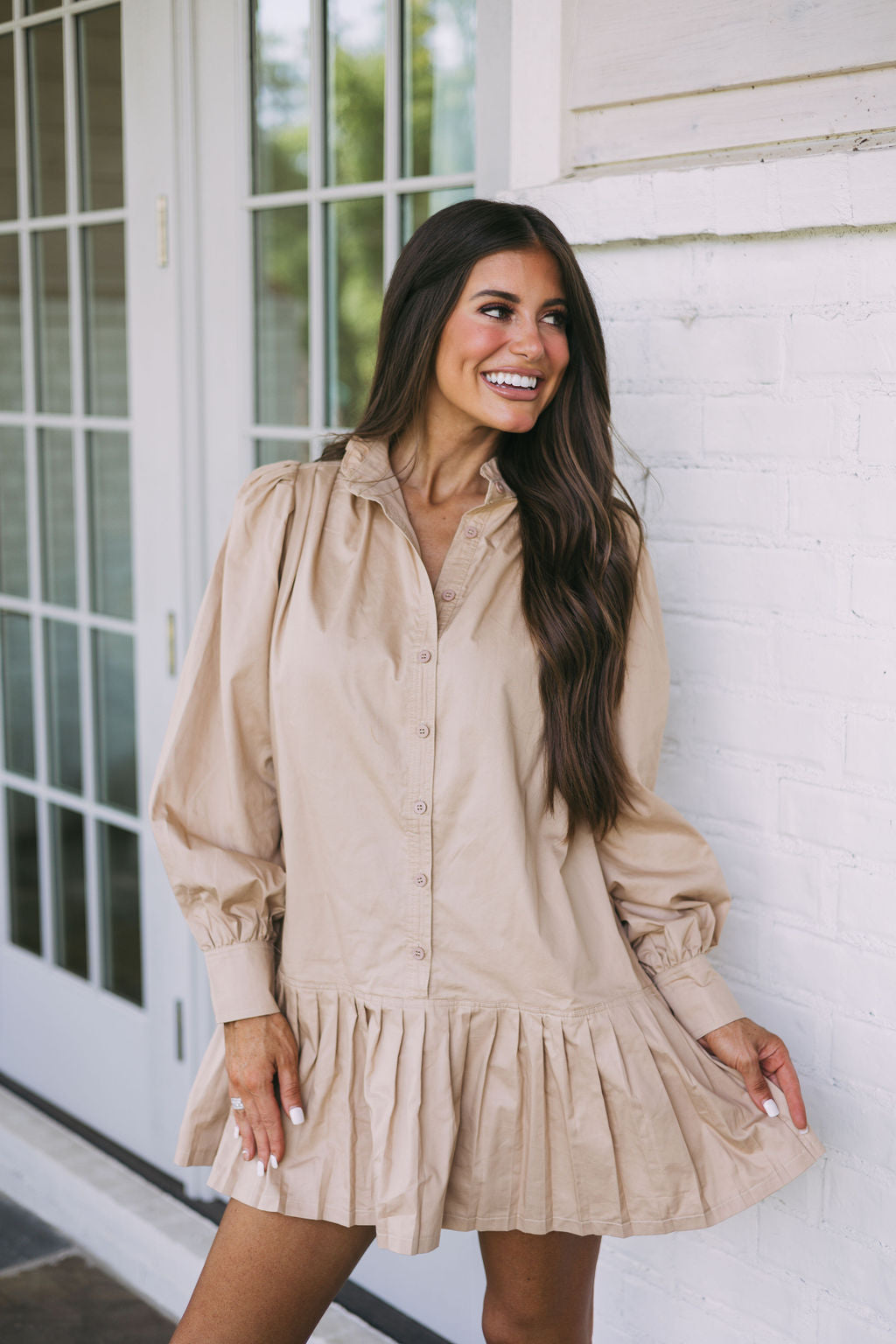 Pleated Hem Shirt Dress