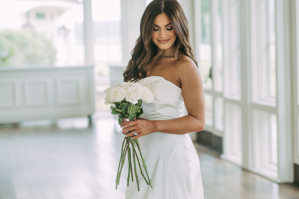 Strapless Satin Maxi Dress-Cream