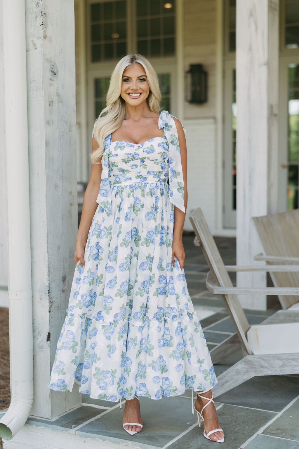 Floral Shoulder Tie Maxi Dress