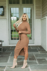 Blakely Ribbed Knit Midi Dress Caramel