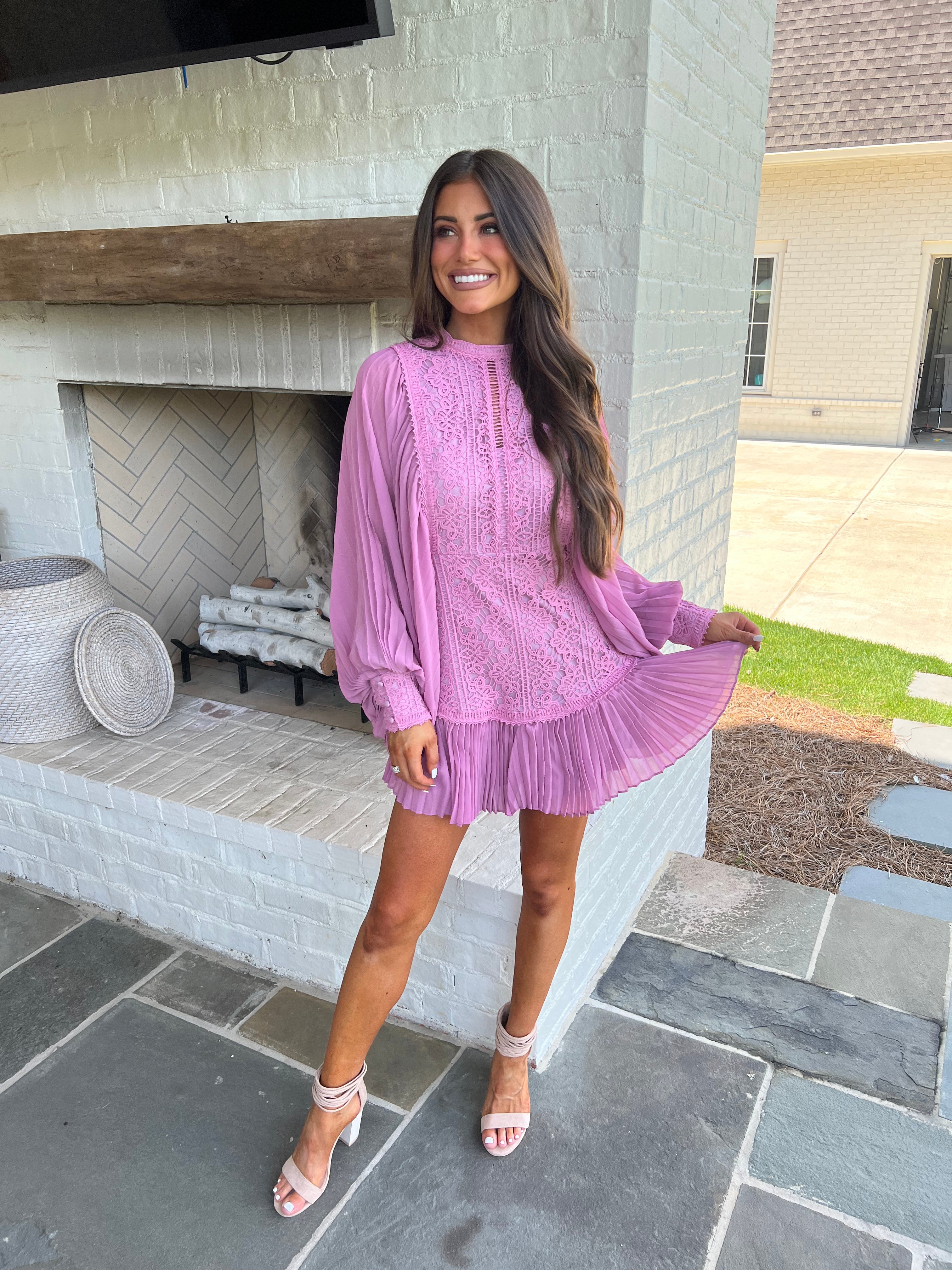 Eleanor Pleated Lace DressDusty Lavender