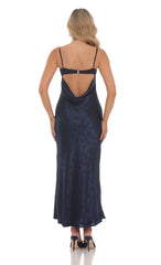 Satin Floral Maxi Dress in Navy