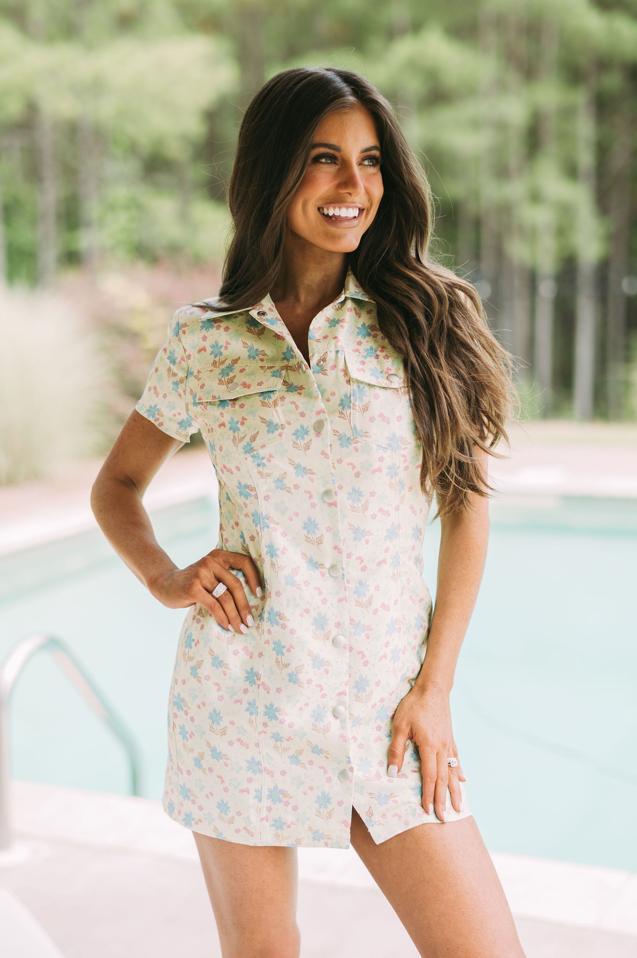 Nellie Floral Button Down Dress Lime Mix