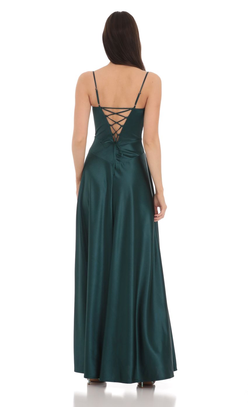 Satin Square Neck Maxi Dress in Green