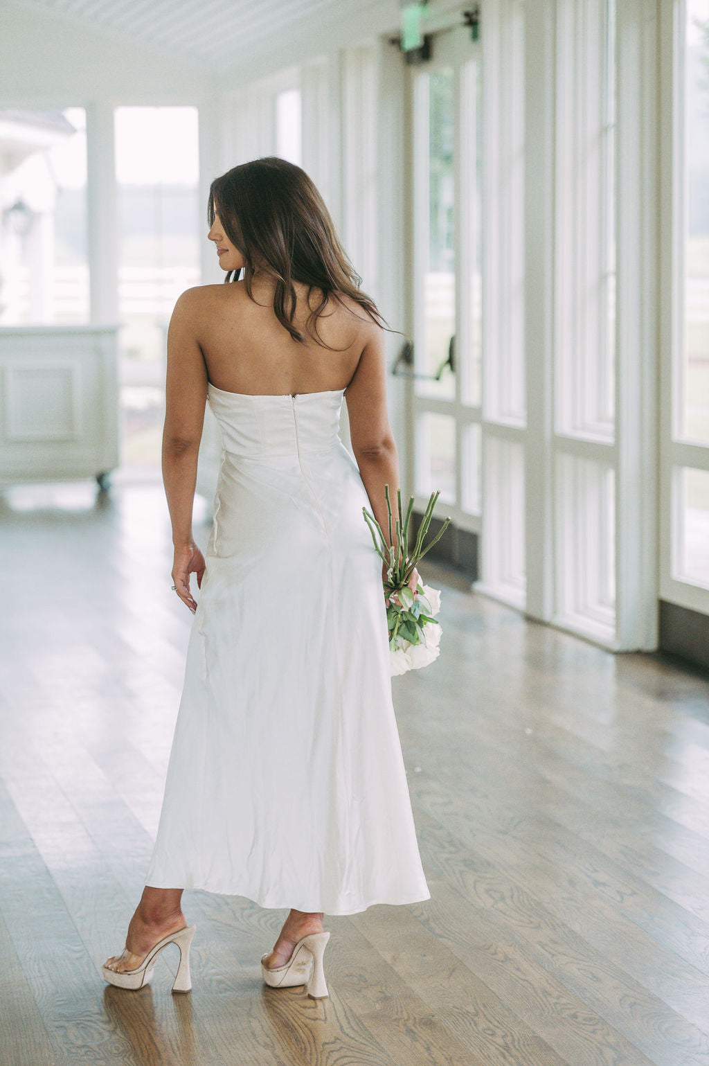 Strapless Satin Maxi Dress-Cream