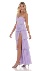 Mesh Ruffle Maxi Dress in Lavender