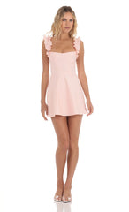 Ruffle Strap A-line Dress in Pink