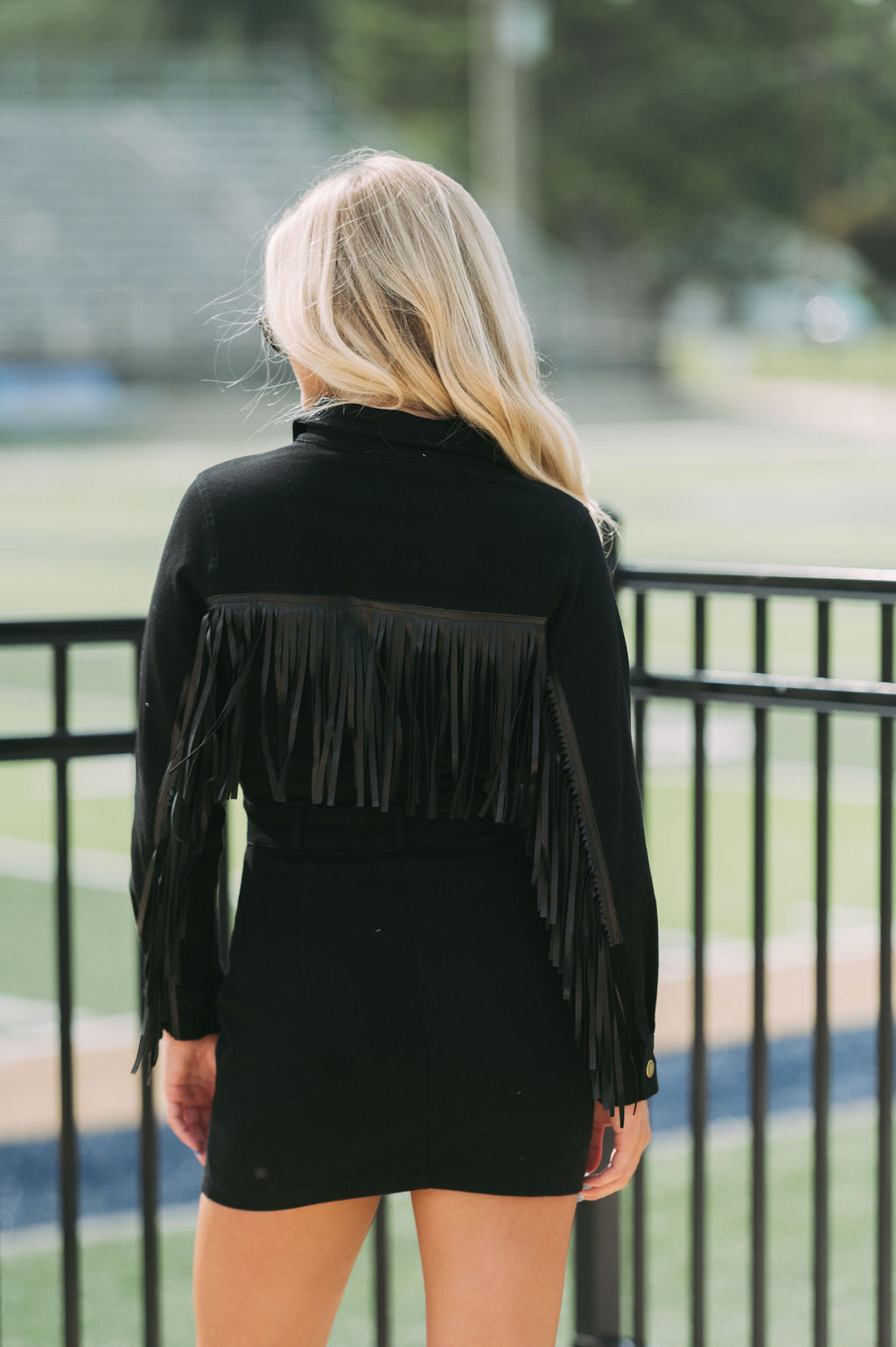 Denim Fringe Dress Black