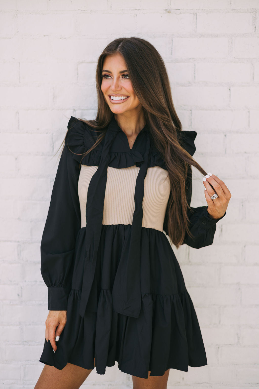 Sweater Contrasted Ruffle Dress