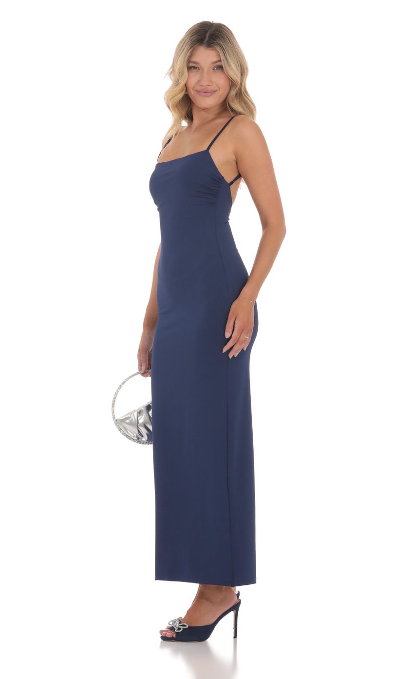 Open Back Bodycon Maxi Dress in Navy