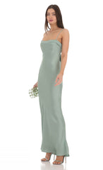 Satin Open Back Maxi Dress in Sage