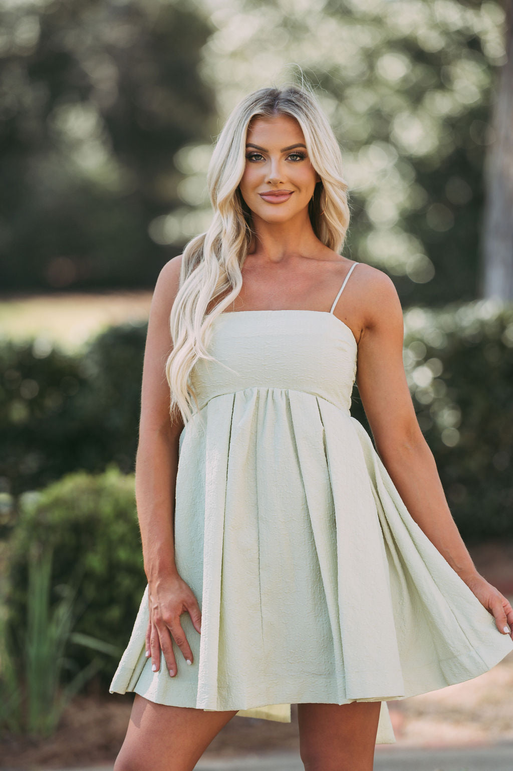 Textured Back Tie Dress-Sage