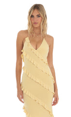 Ruffle Halter Maxi Dress in Yellow