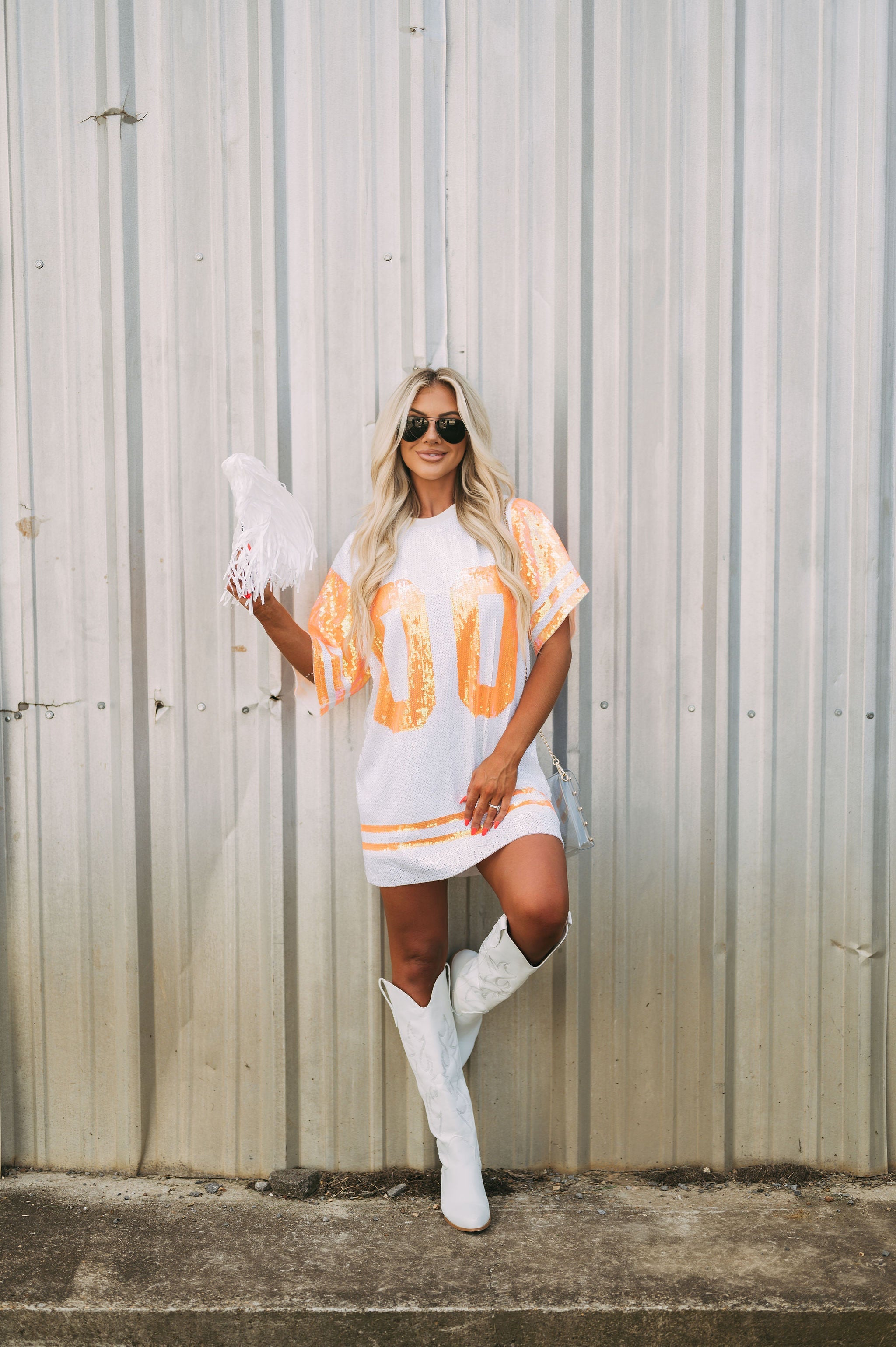 Orange/White Sequin Jersey Dress