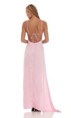 Siobhán Satin Ruffle Maxi Dress in Pink