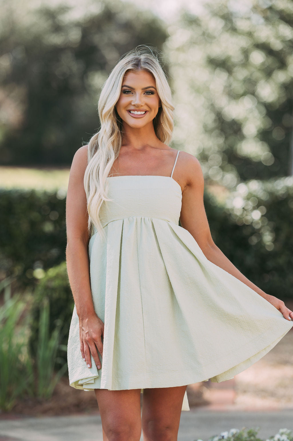 Textured Back Tie Dress-Sage