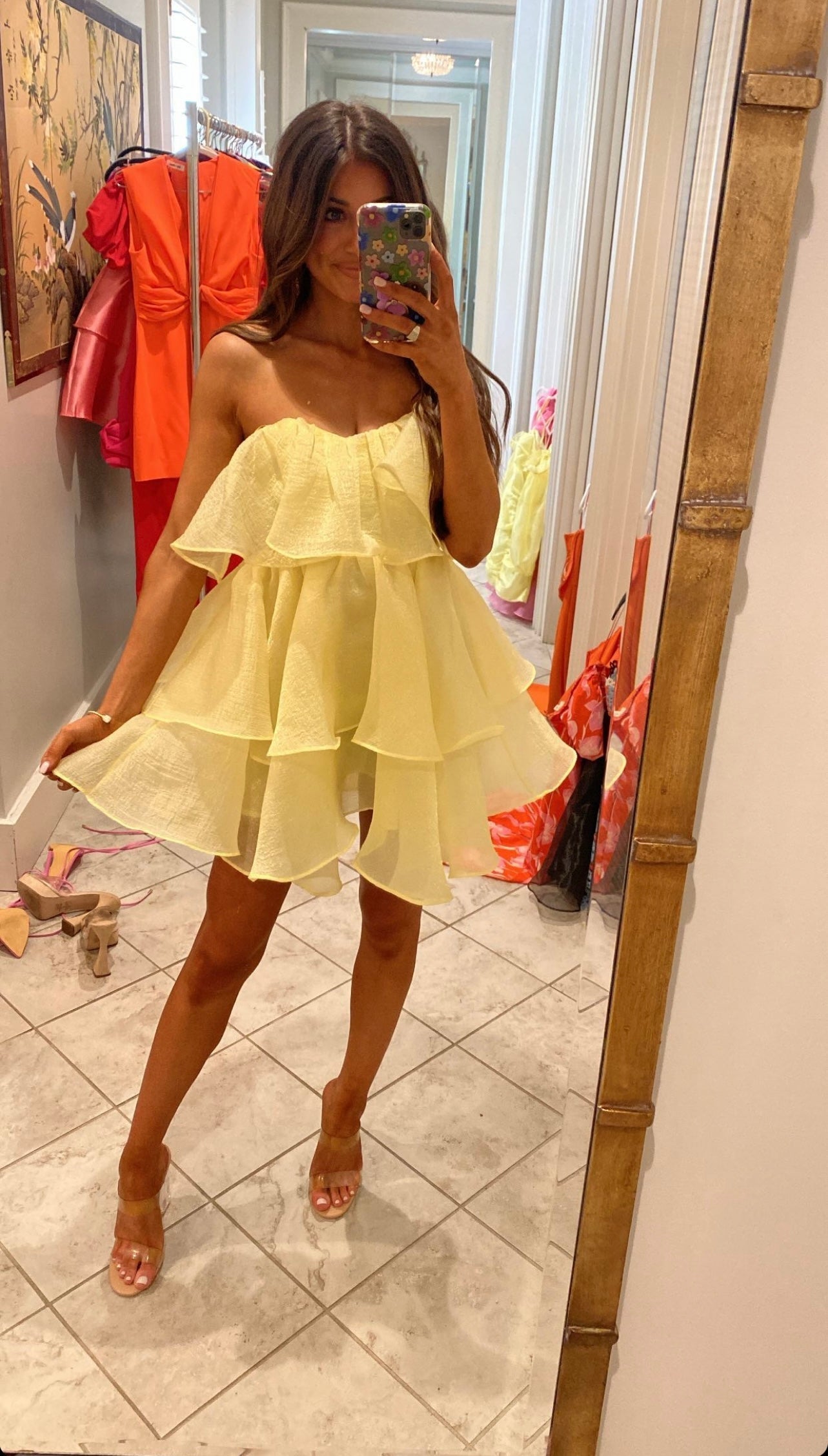 Organza Tiered Ruffle DressYellow