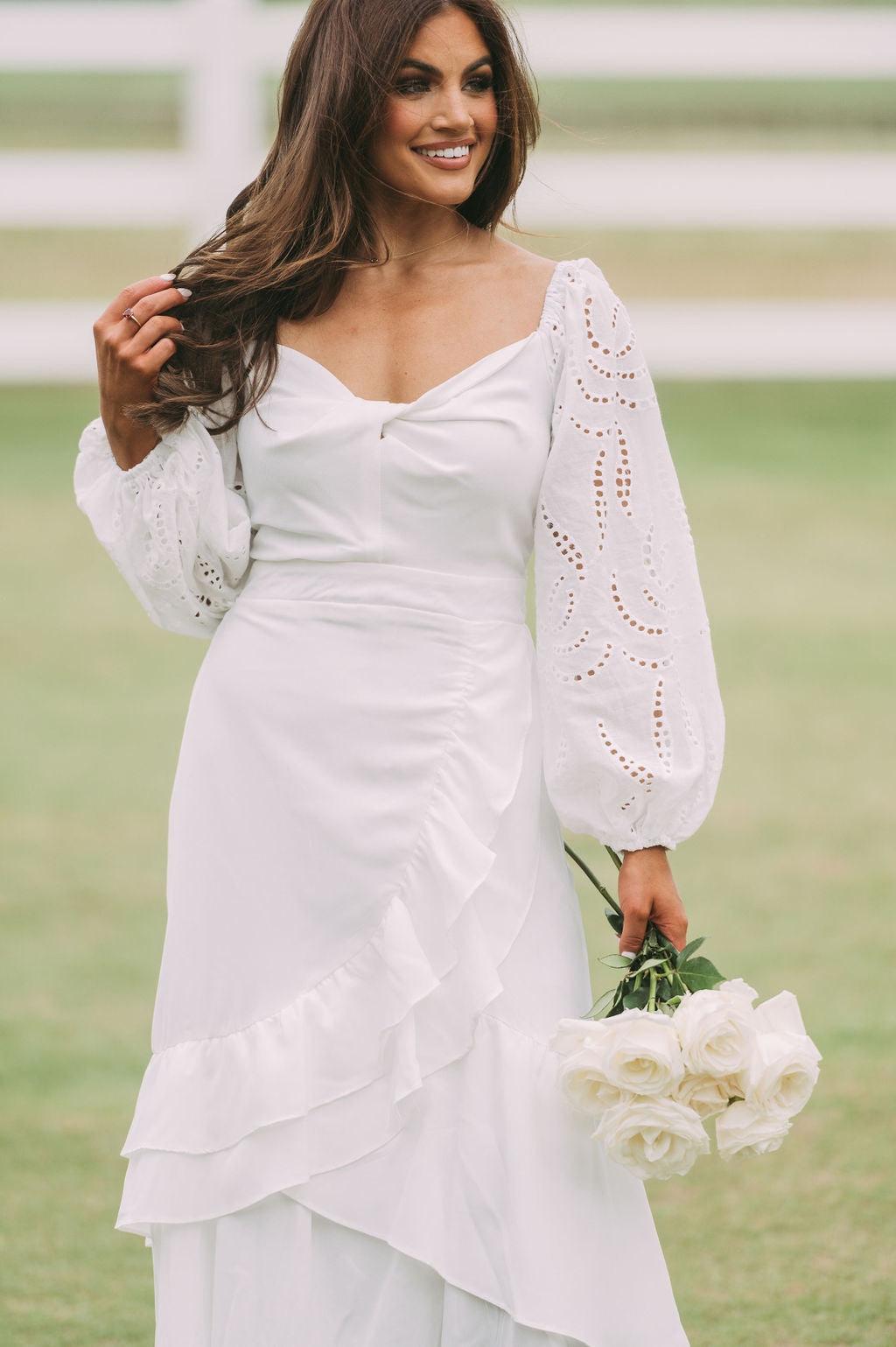 Eyelet Sleeve Ruffled Maxi White