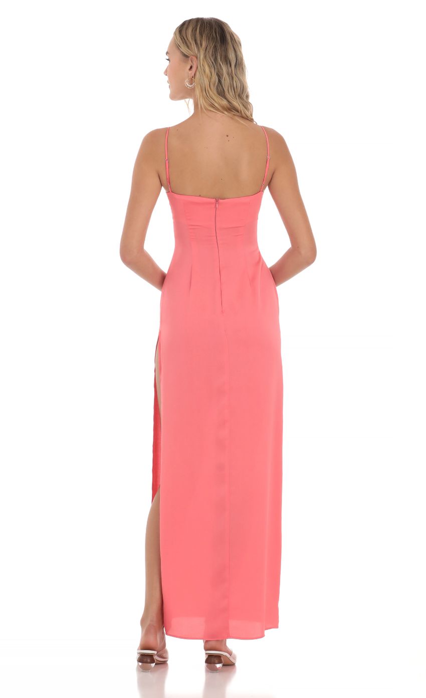 Satin Cinched Maxi Dress in Coral