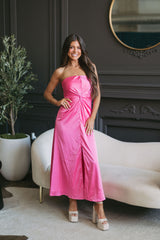 Luna Strapless Satin Dress Pink