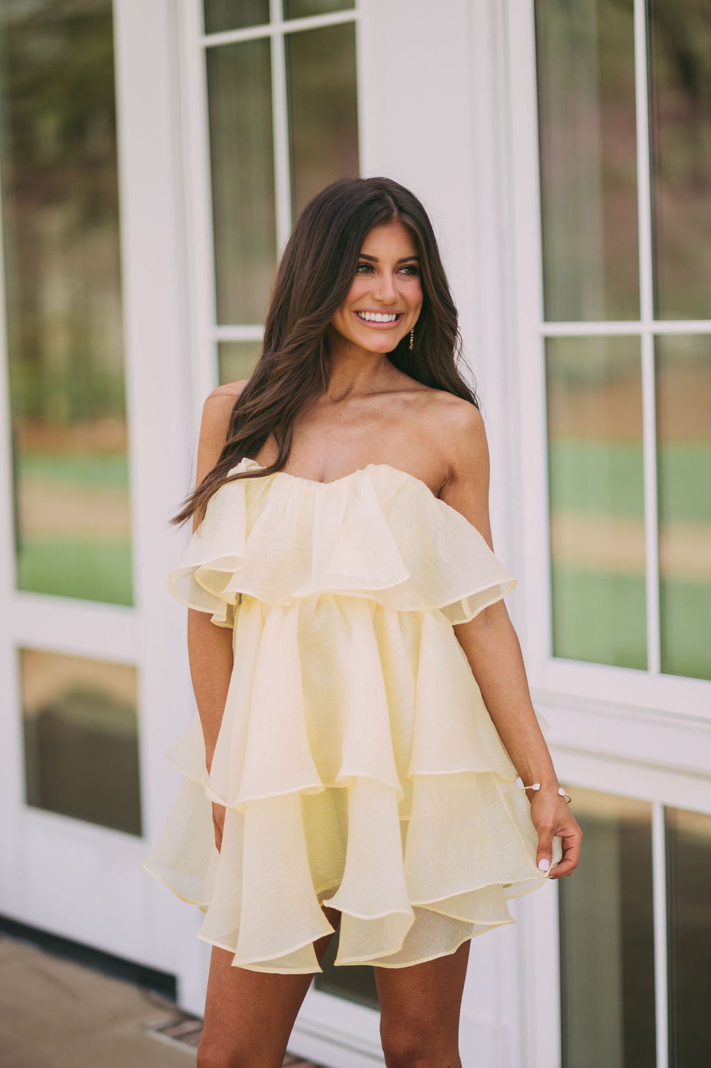 Organza Tiered Ruffle DressYellow