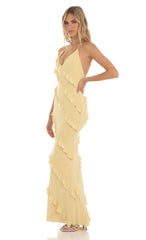 Ruffle Halter Maxi Dress in Yellow