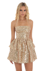 Sequin Lace Up Dress in Gold