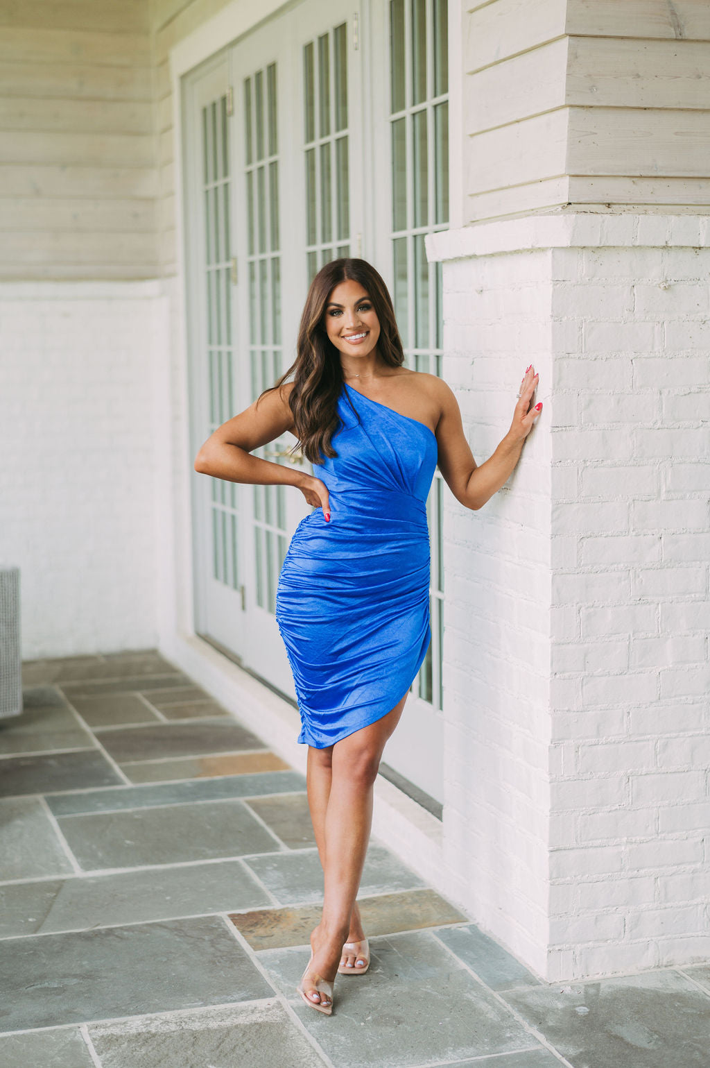 One Shoulder Asymmetrical Dress-Blue