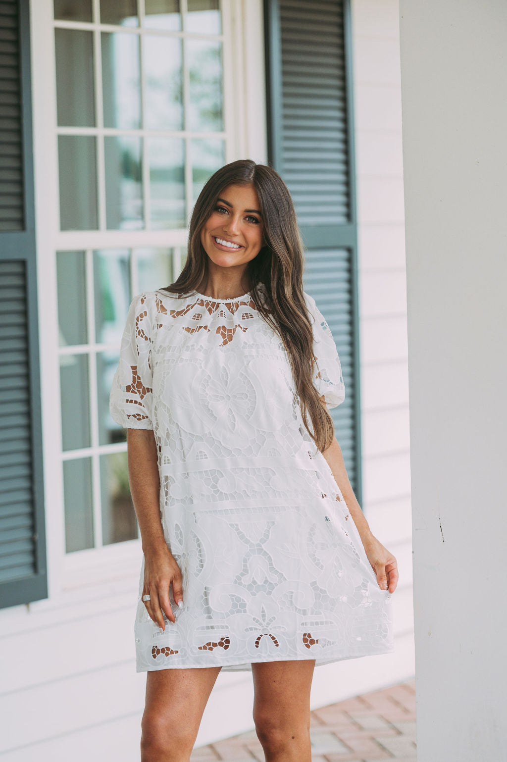 Kate Lace Embroidered Dress Off White