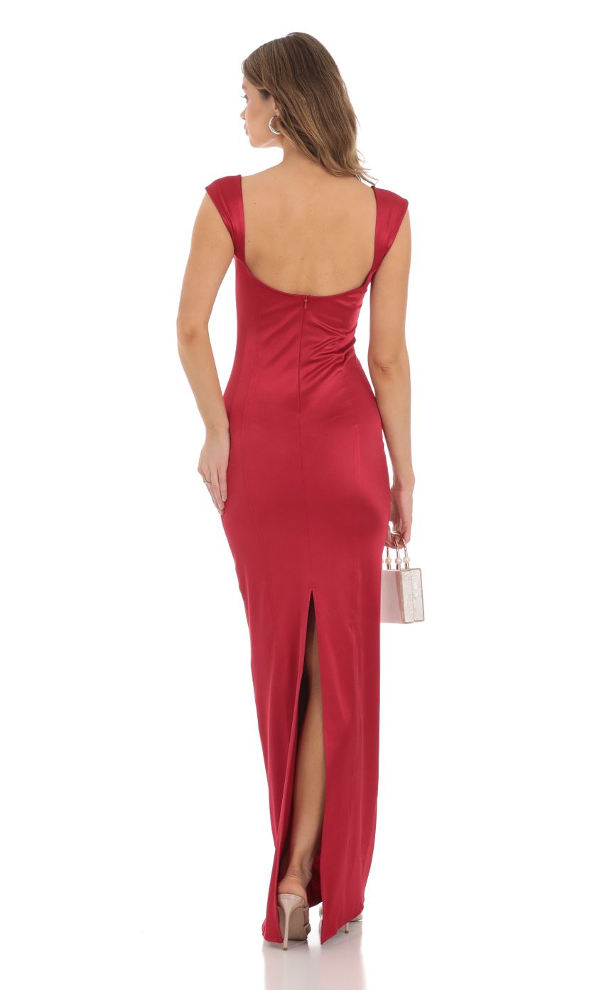 Satin Bodycon Maxi Dress in Red