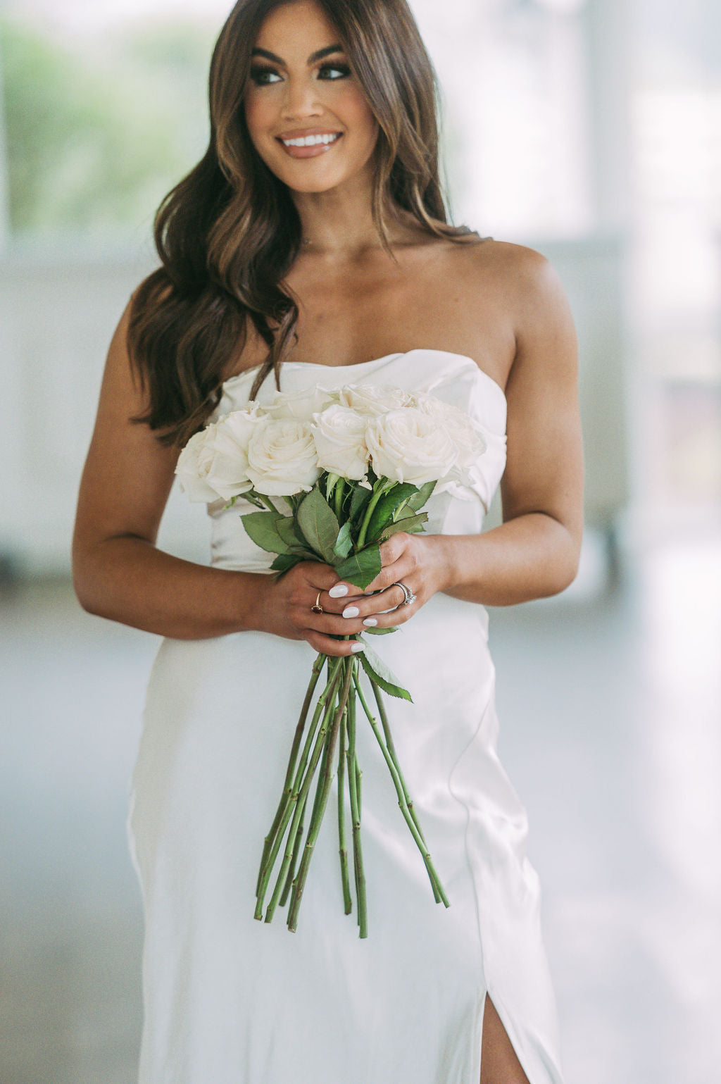 Strapless Satin Maxi Dress-Cream