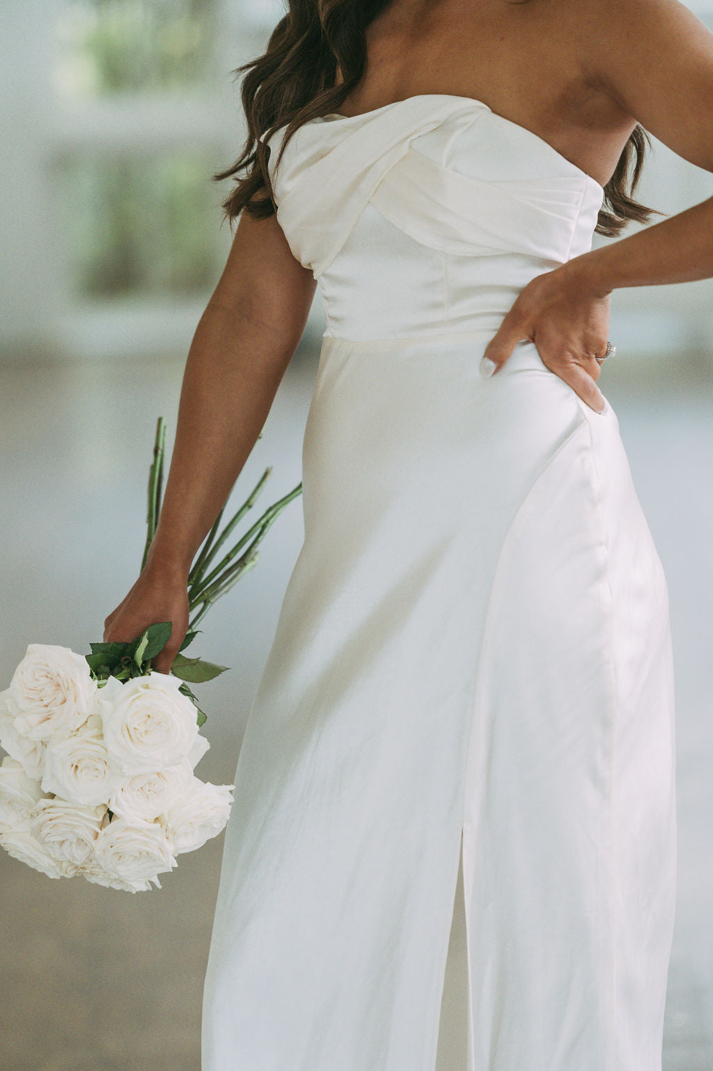 Strapless Satin Maxi Dress-Cream