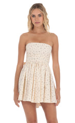 Floral Strapless A-line Dress in Cream