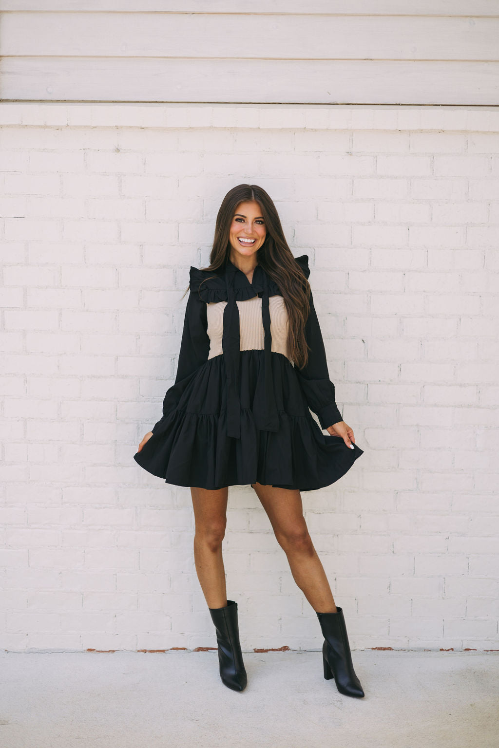 Sweater Contrasted Ruffle Dress