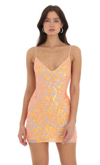 Dovy Orange Sequin Bodycon Dress in Nude