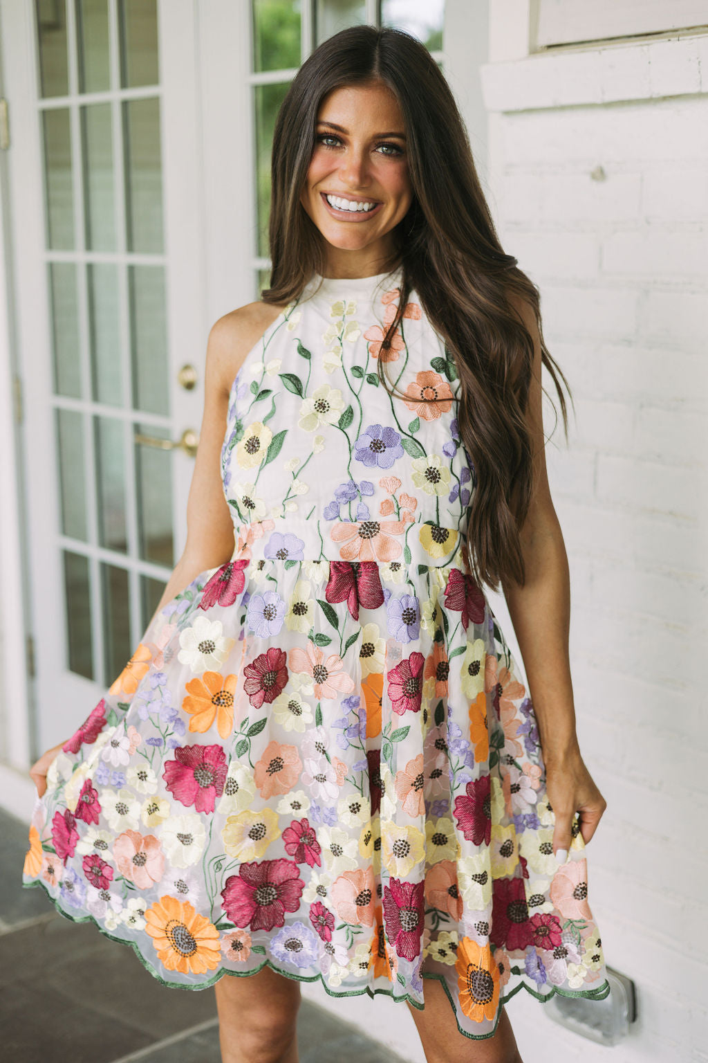 Floral Embellished Halter Dress