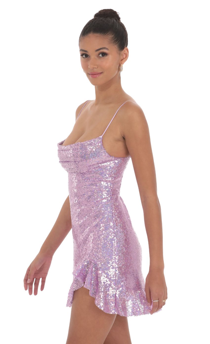 Sequin Ruffled Slit Dress in Lavender