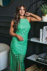 Circular Fringed Midi Dress-Green