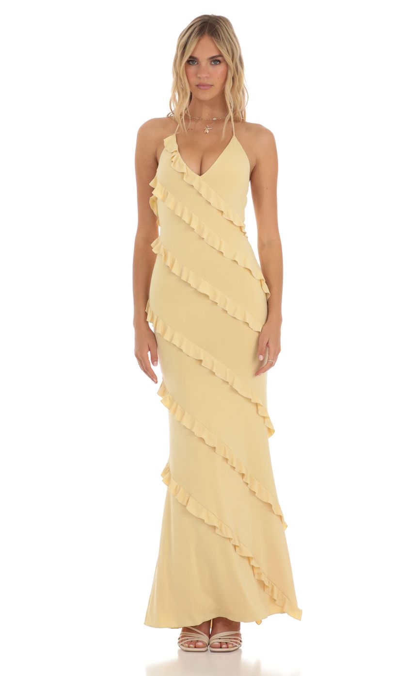 Ruffle Halter Maxi Dress in Yellow