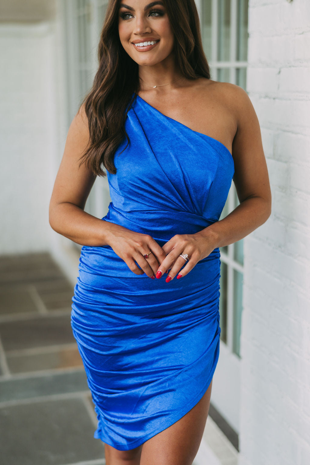 One Shoulder Asymmetrical Dress-Blue