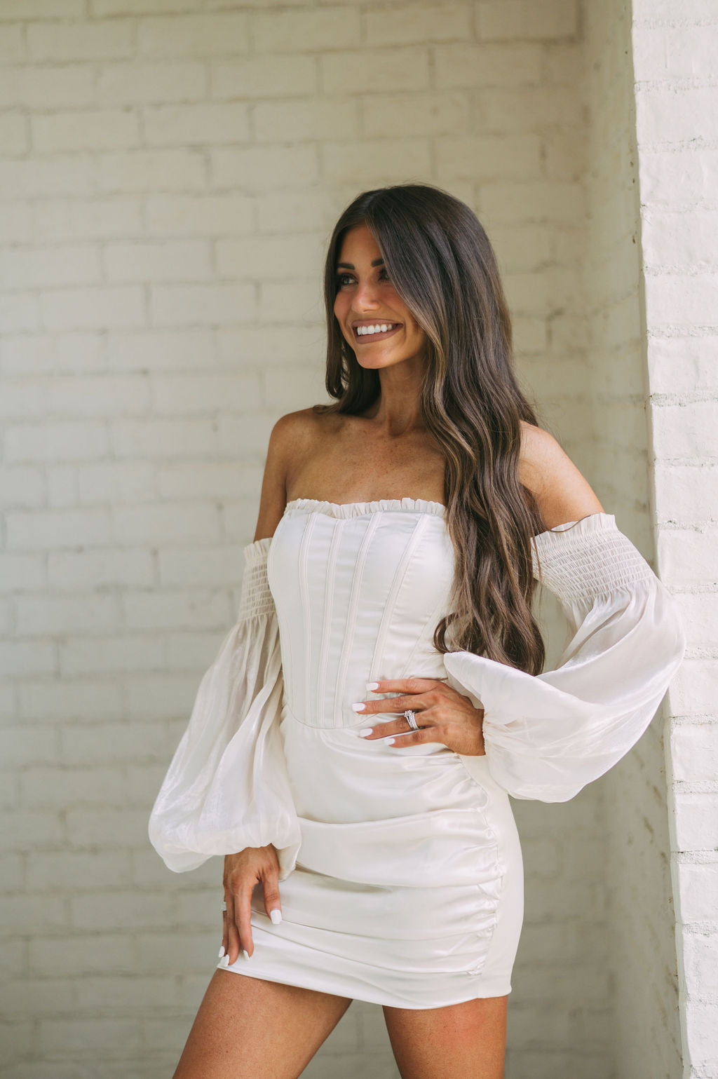 Off the Shoulder Corset Dress-Cream