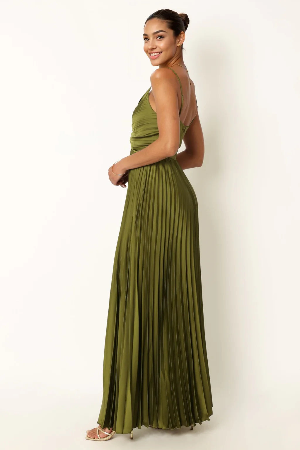 Naira Pleated Maxi Dress Palm Green